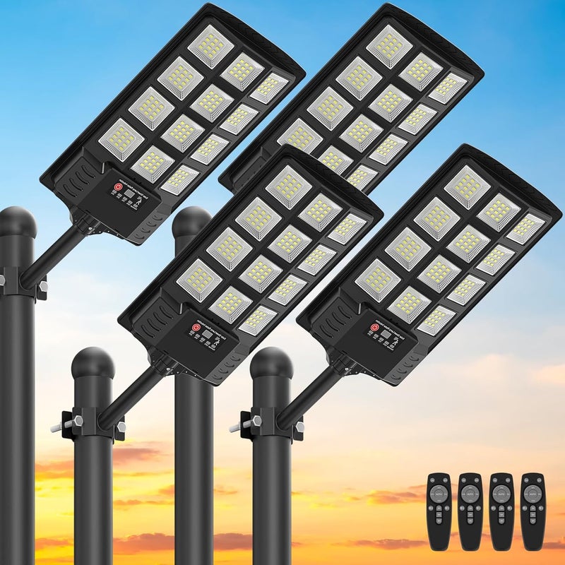 Heisolcool Solar Street Lights Outdoor Waterproof,52000LM 320° Wide Angle Solar Flood Light, LED Parking Light with Motion Sensor and Remote Control, Suitable for Street, Parking lot-4PACK - Image 1